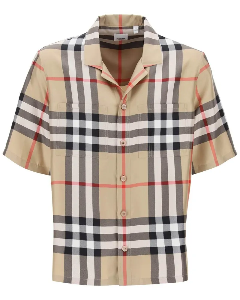 Burberry Bowling -Hemd in Tartan -Seide Beige