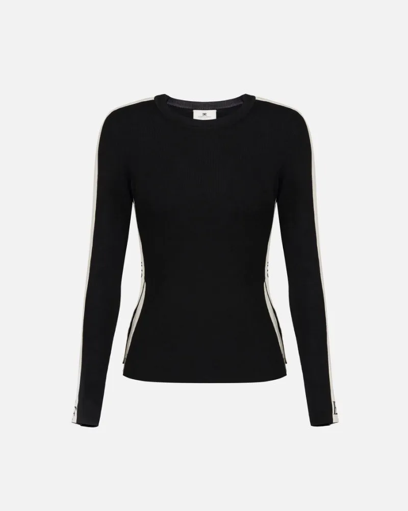 Elisabetta Franchi Pullover mit glänzenden Bands Nero