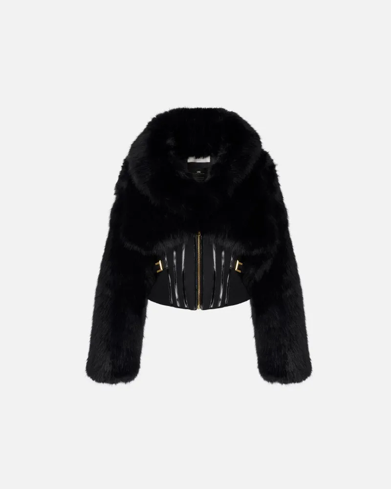 Elisabetta Franchi Pel Effectjacke Black