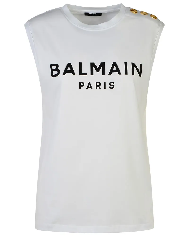 Balmain weißer Baumwoll -Tanktoper White
