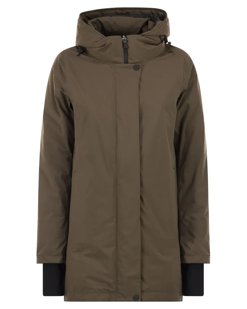 Herno A-geformte Daunenjacke mit Kapuze, 2 Schichten Green