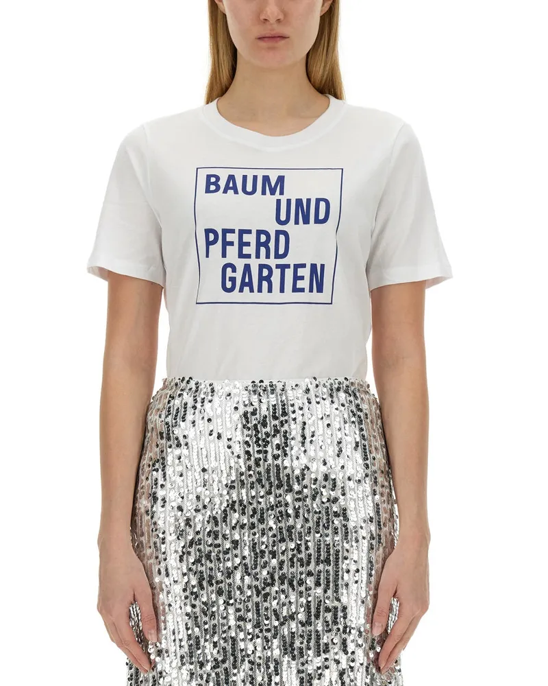 Baum und Pferdgarten T -Shirt mit Druck White