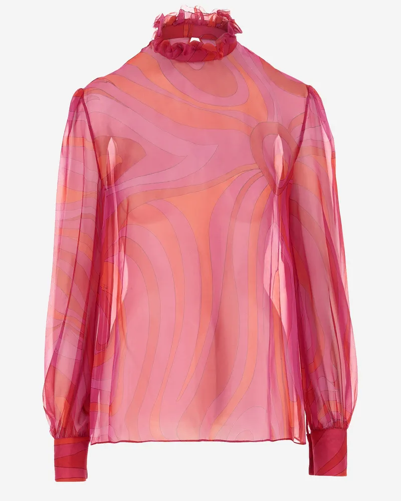 Emilio Pucci Seidenchiffonbluse mit Marmorabdruck Red