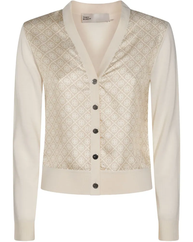 Tory Burch e gedruckte Seiden -Strickjacke Beige