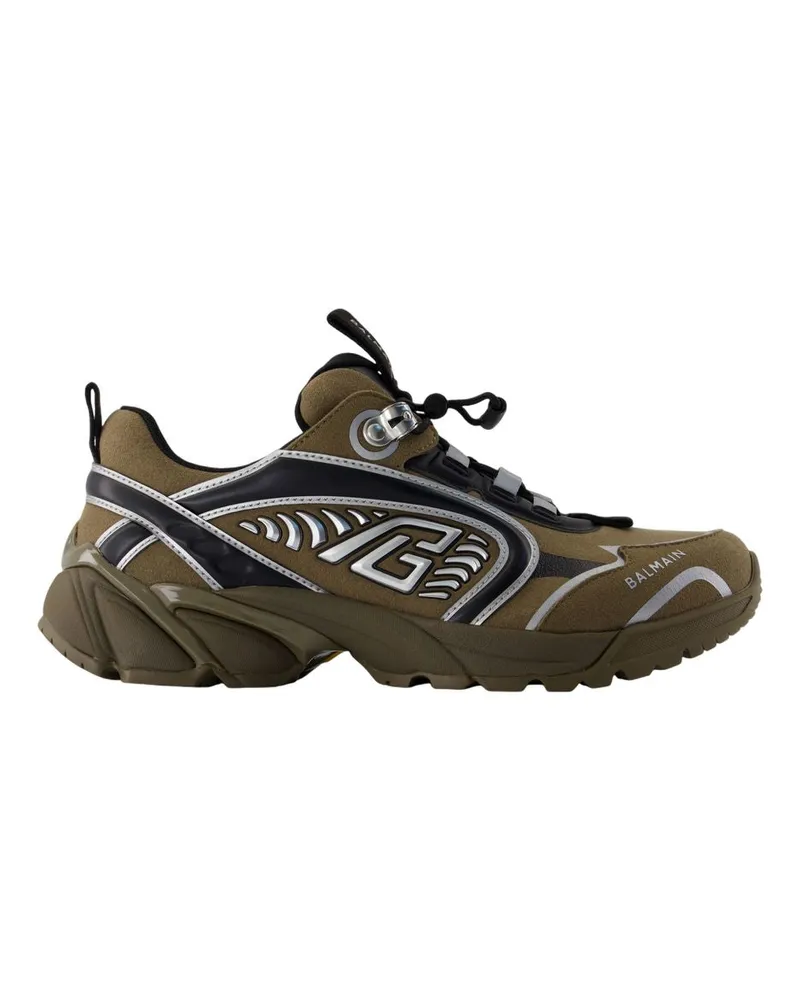 Balmain Kosmische Staub -Turnschuhe  Leder Khaki Khaki