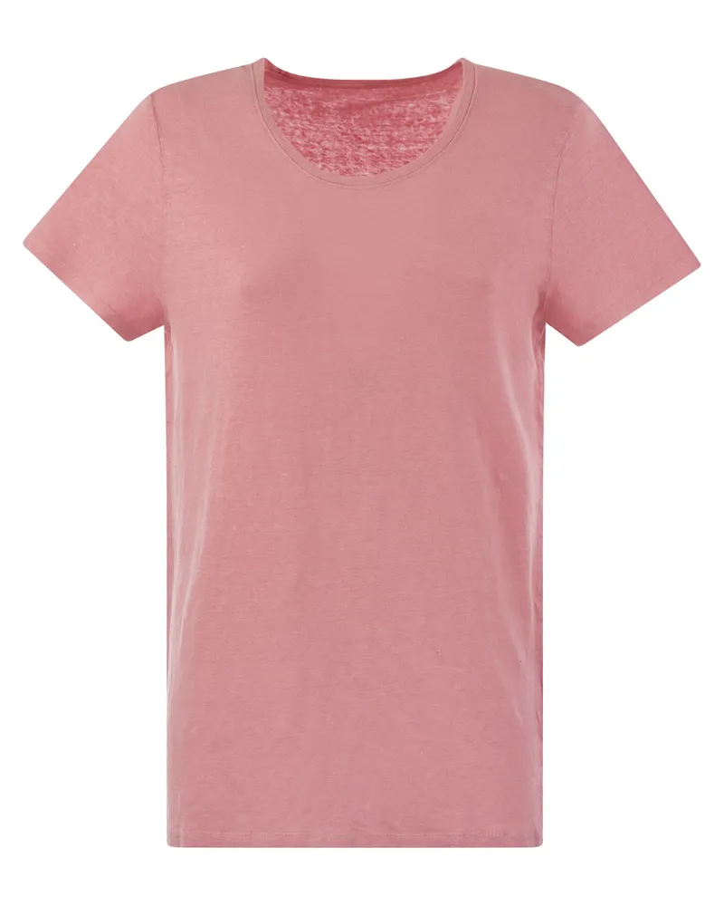 Majestic Crew Neck T -Shirt in Leinen und kurzer Ärmel Pink