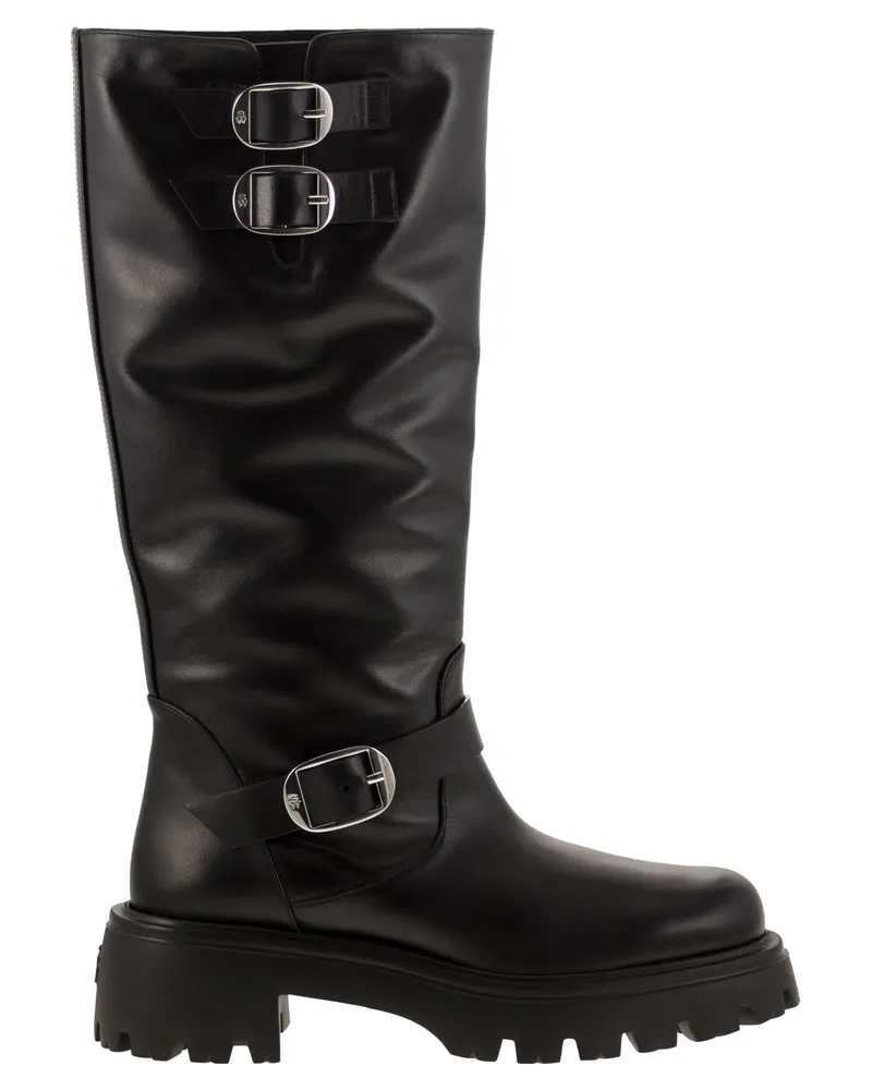Stuart Weitzman Emerson Moto Lederstiefel Black