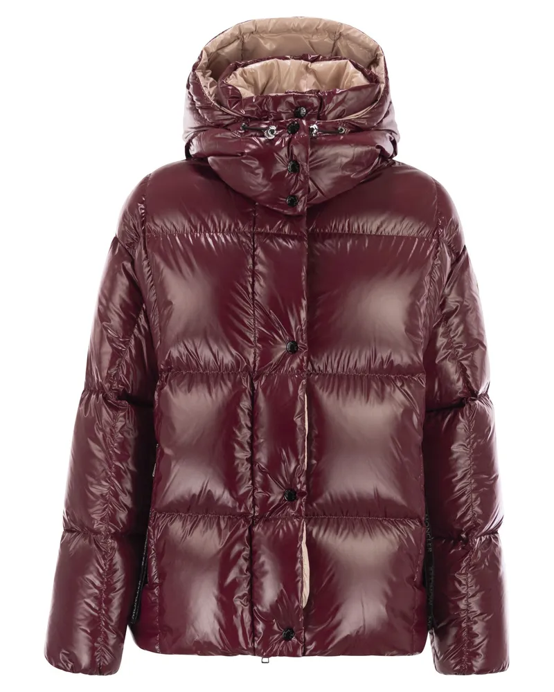 Moncler Parana kurze Daunenjacke mit Kapuze Bordeaux