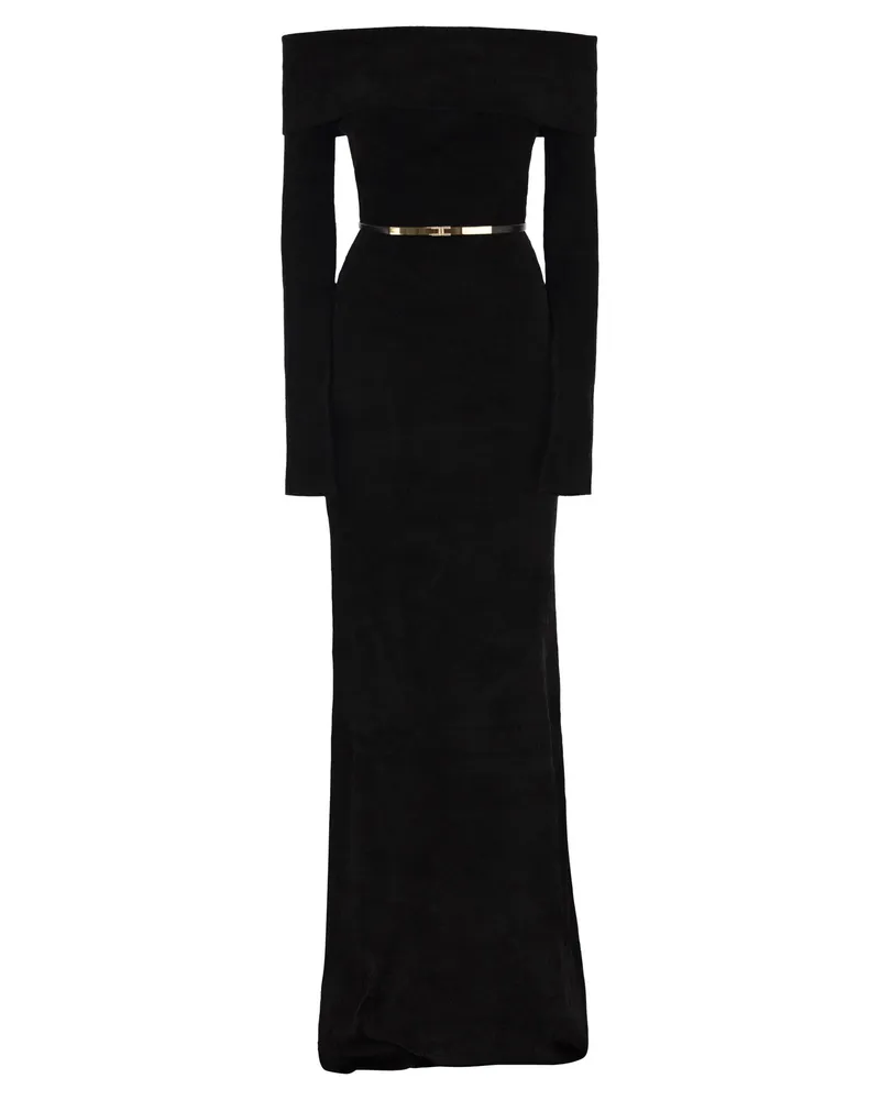 Elisabetta Franchi Red Teppich Chenille Kleid mit Gürtel Black