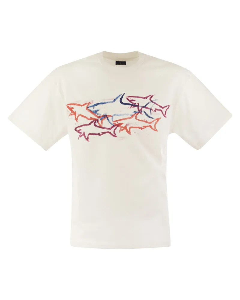 Paul & Shark Cotton T -Shirt mit Haifischdruck White