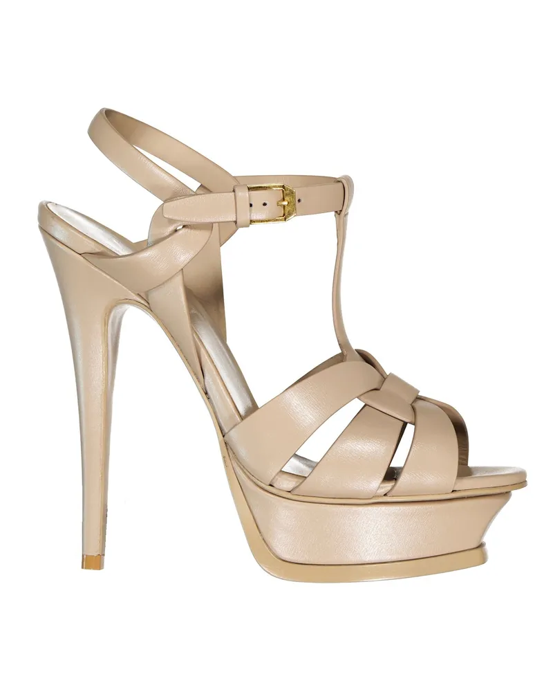 Saint Laurent Tribute Ledersandalen Beige