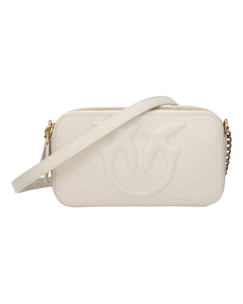 Pinko Damens Carrie Leder-Umhängetasche Beige/Elfenbein -