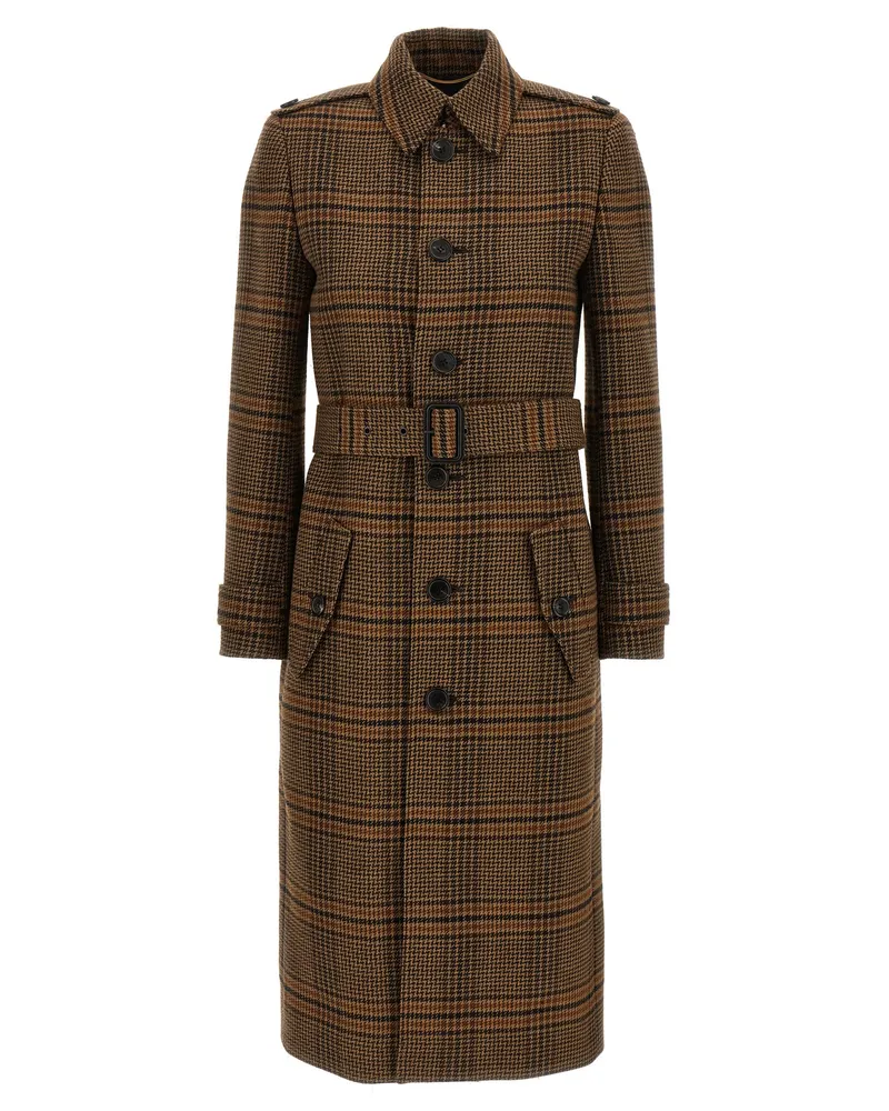 Saint Laurent Prince-of-Wales-Wollmantel Brown