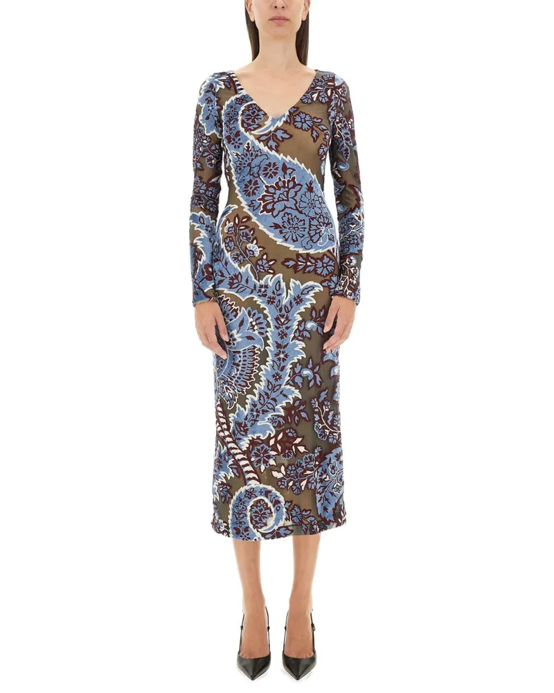 Etro Velvet Jacquard Tüllkleid Azure