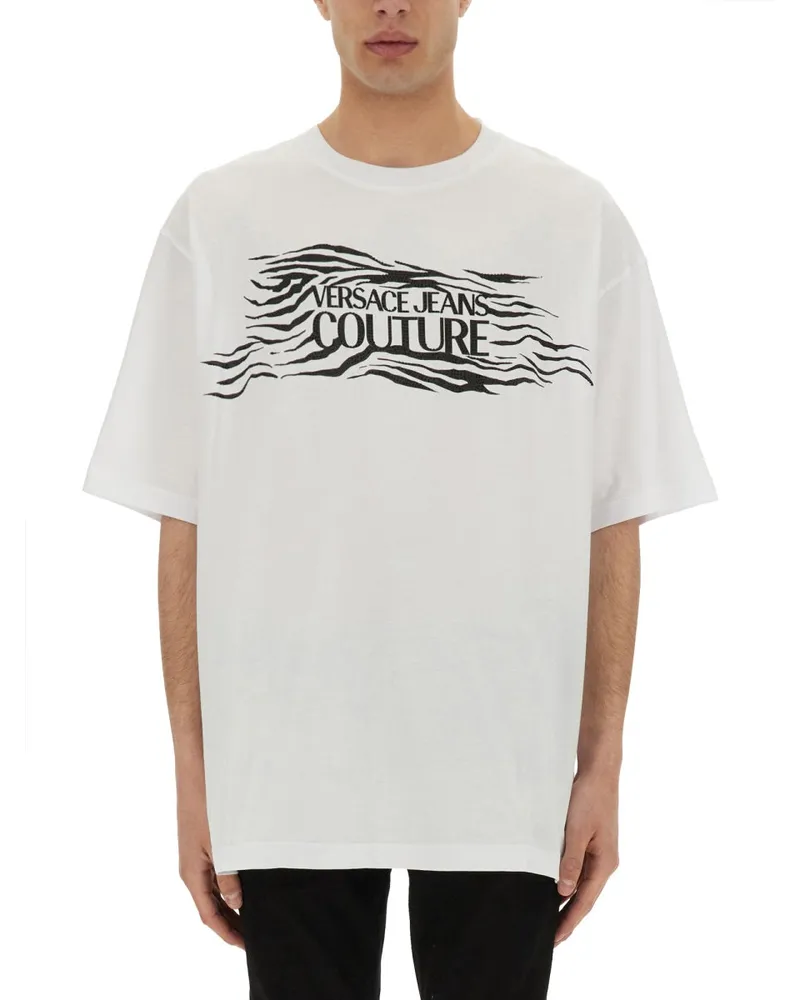 Versace Jeans Zebra Strass Logo T -Shirt White