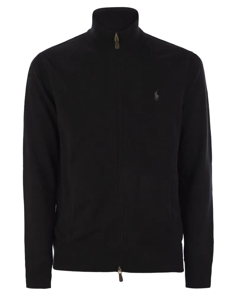 Ralph Lauren Wool -Pullover mit Reißverschluss Black