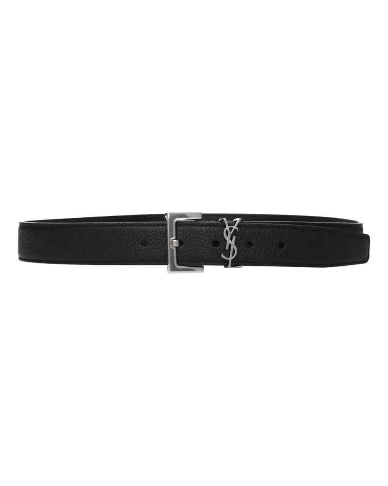 Saint Laurent Cassandre Gürtel Herrens Schwarzes Leder -