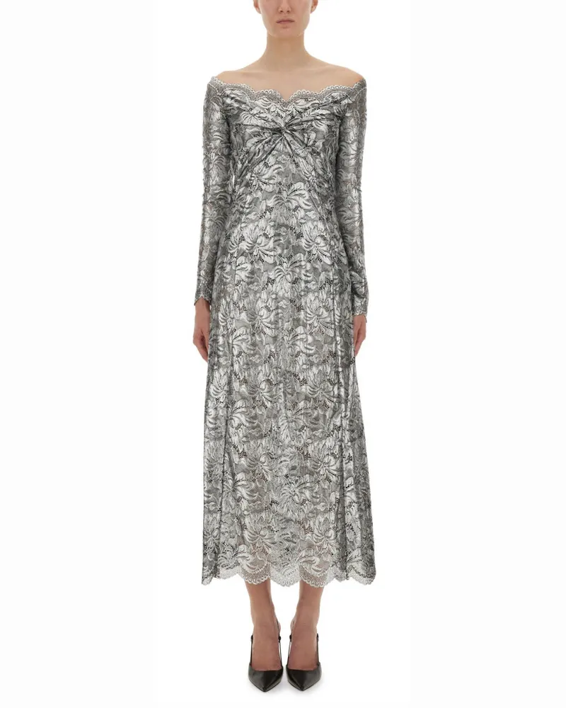 Paco Rabanne Langes Spitzenkleid Silver