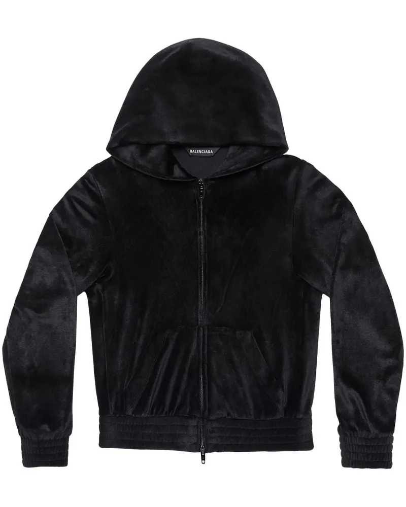 Balenciaga Velvet Reißverschluss auf Hoodie Black