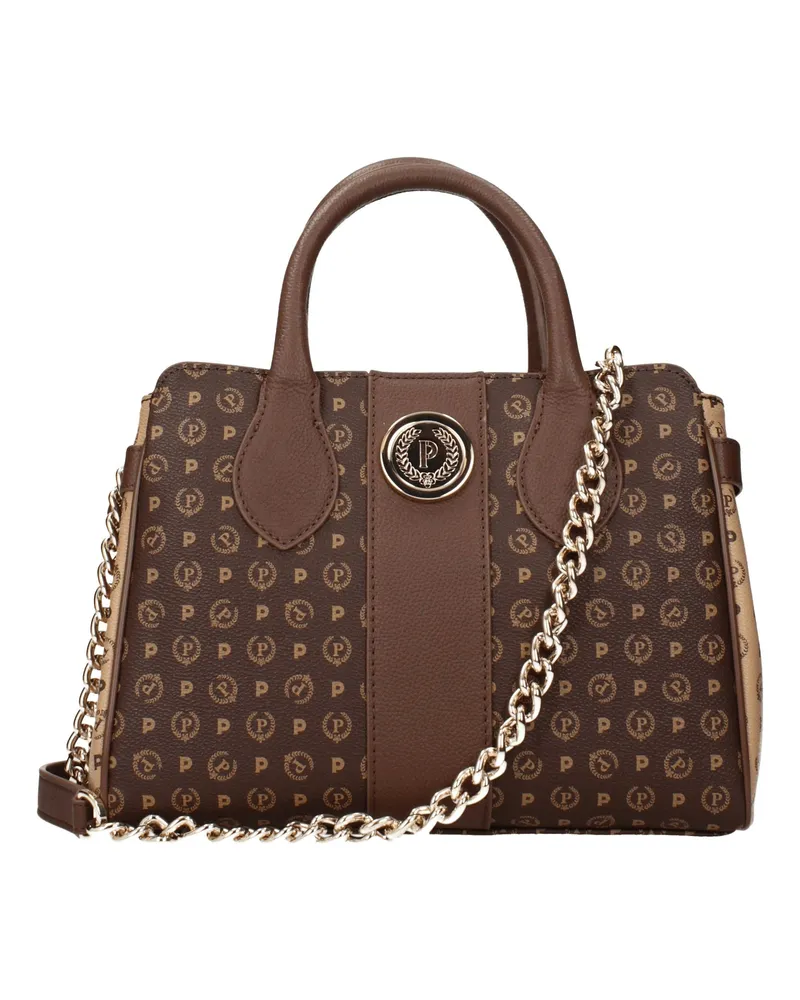 Pollini Damens Handtaschen PVC Braun/Creme -