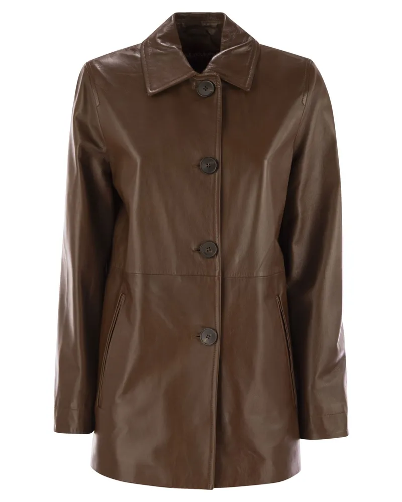 Max Mara Tolmin Nappa Lederjacke mit Gürtel Brown