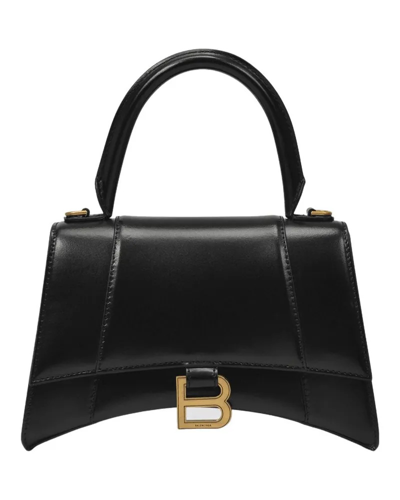 Balenciaga Sandglas -Top -Griff S Tasche in schwarzem, glänzendem Leder Schwarz