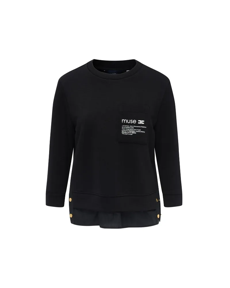 Elisabetta Franchi Sweatshirt mit Popelin -Details Black