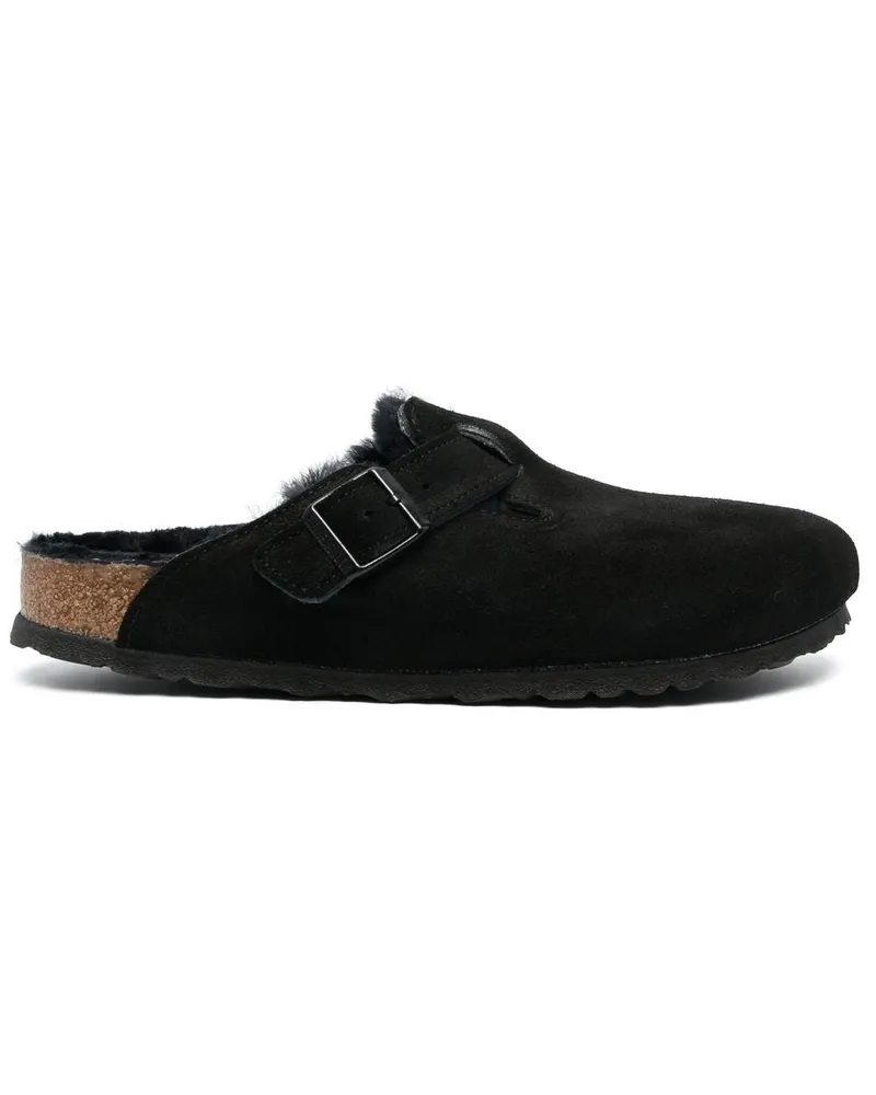 Birkenstock Boston Shearling Wildleder-Hausschuhe Black