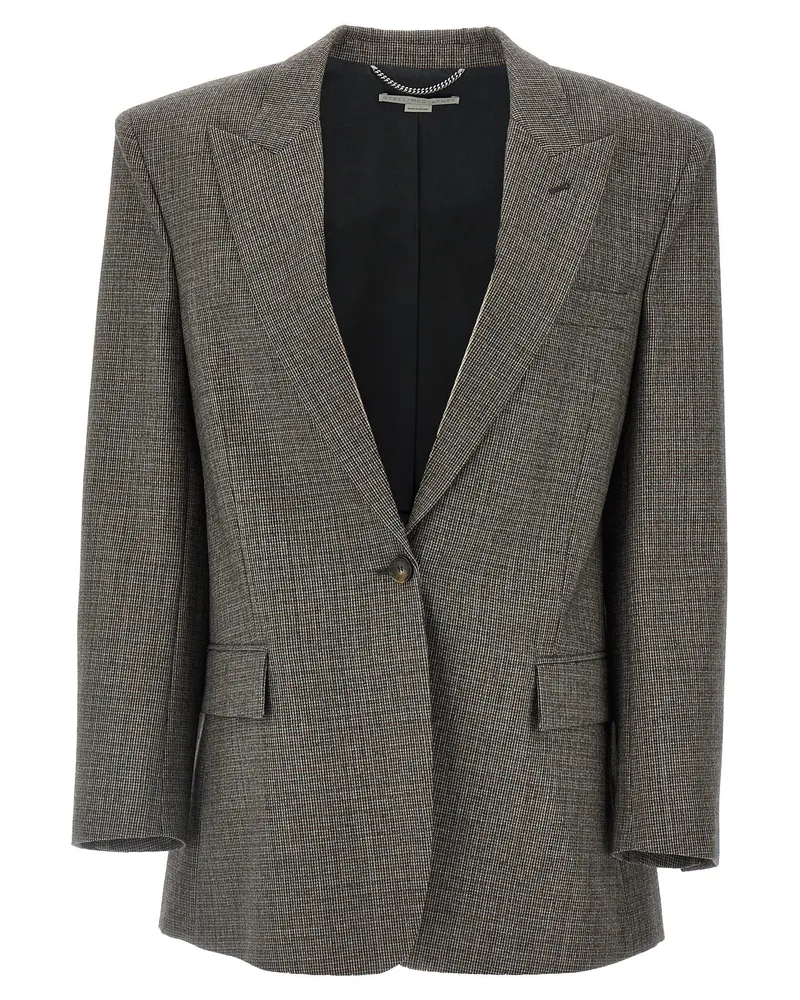 Stella McCartney Single Breasted Micro Houndstooth Blazer Gray