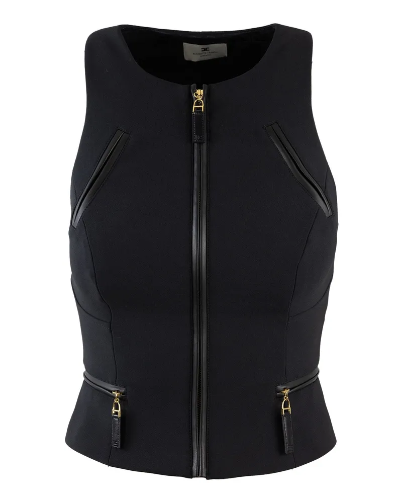 Elisabetta Franchi Top in Doppio Crêpe Con dettagli Zip Nero Black