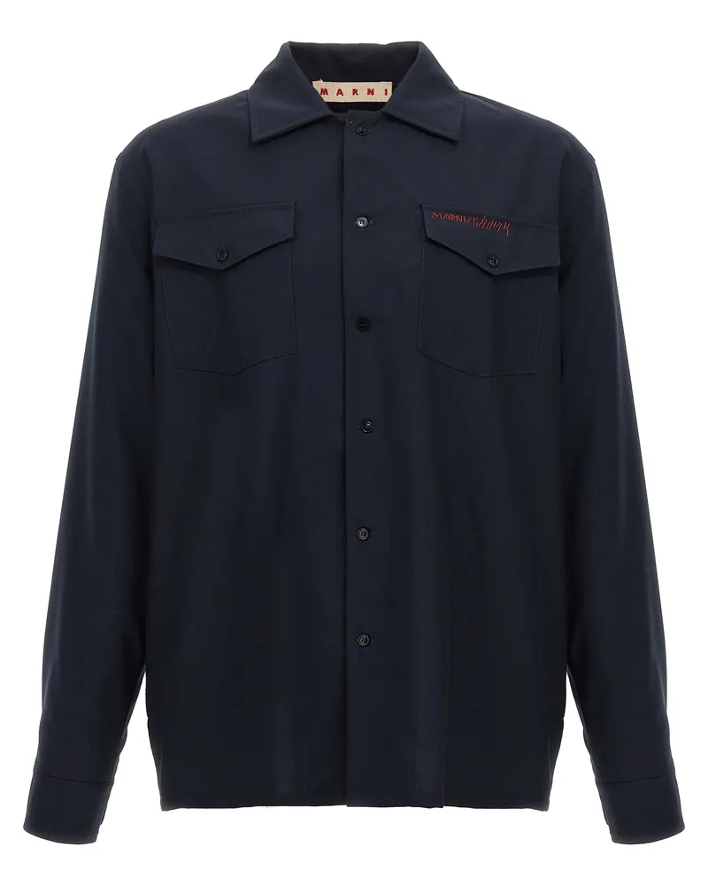 Marni Logo Stickhemd Blue