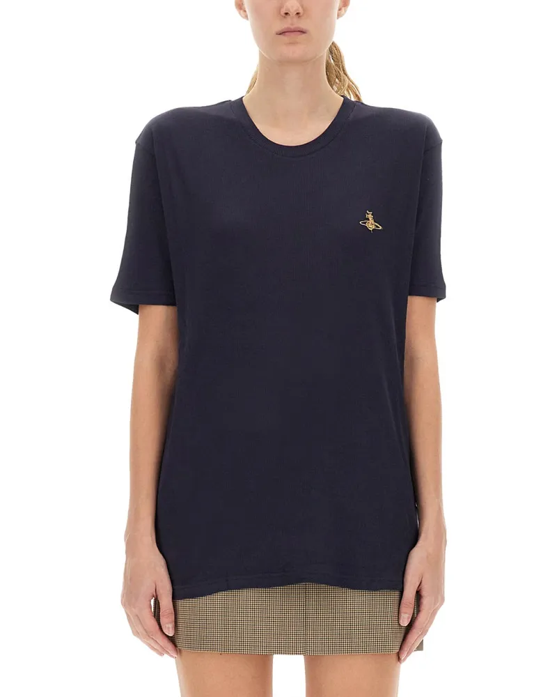 Vivienne Westwood T -Shirt mit Orb -Stickerei Blue