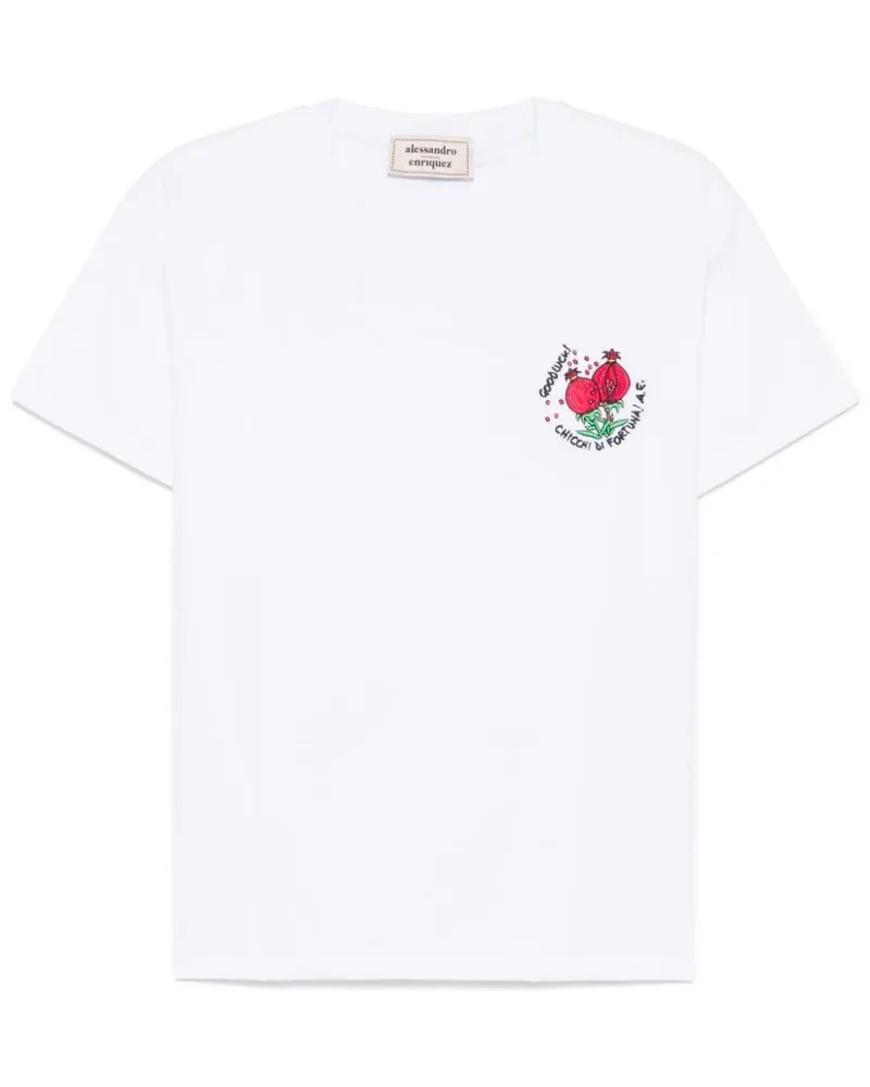 Alessandro Enriquez gesticktes Baumwoll -T -Shirt White