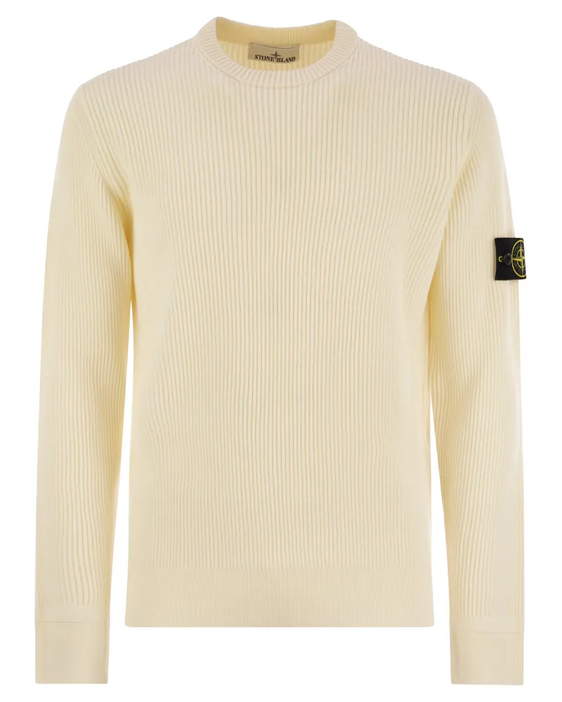 Stone Island Crew Halsspringer mit gerippten Kanten Ivory