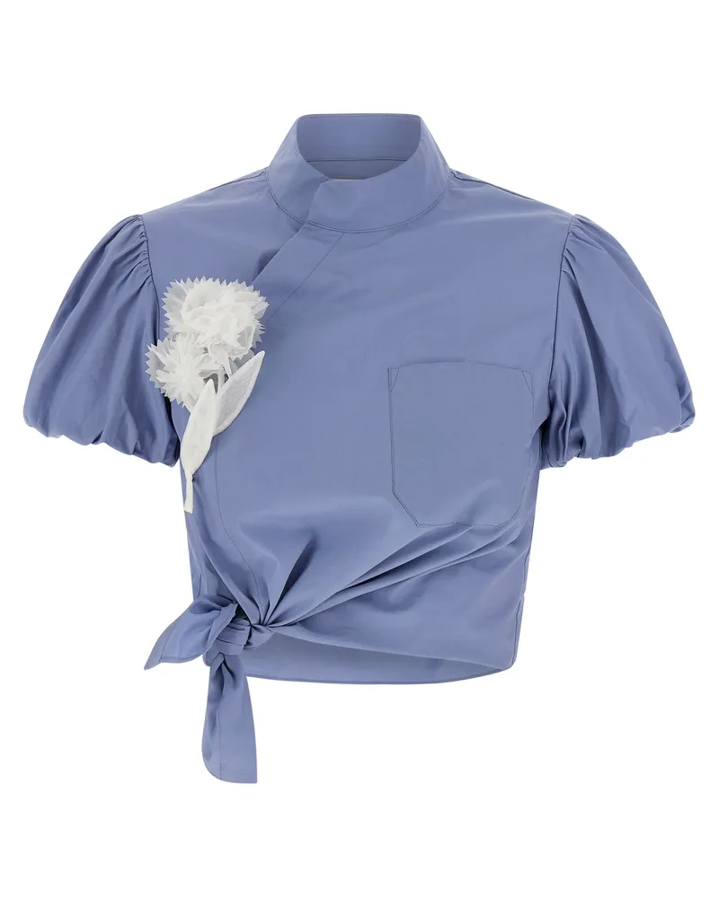 Self-Portrait Selbstporträt-Oberteil „Blue Cotton Tie Side Light