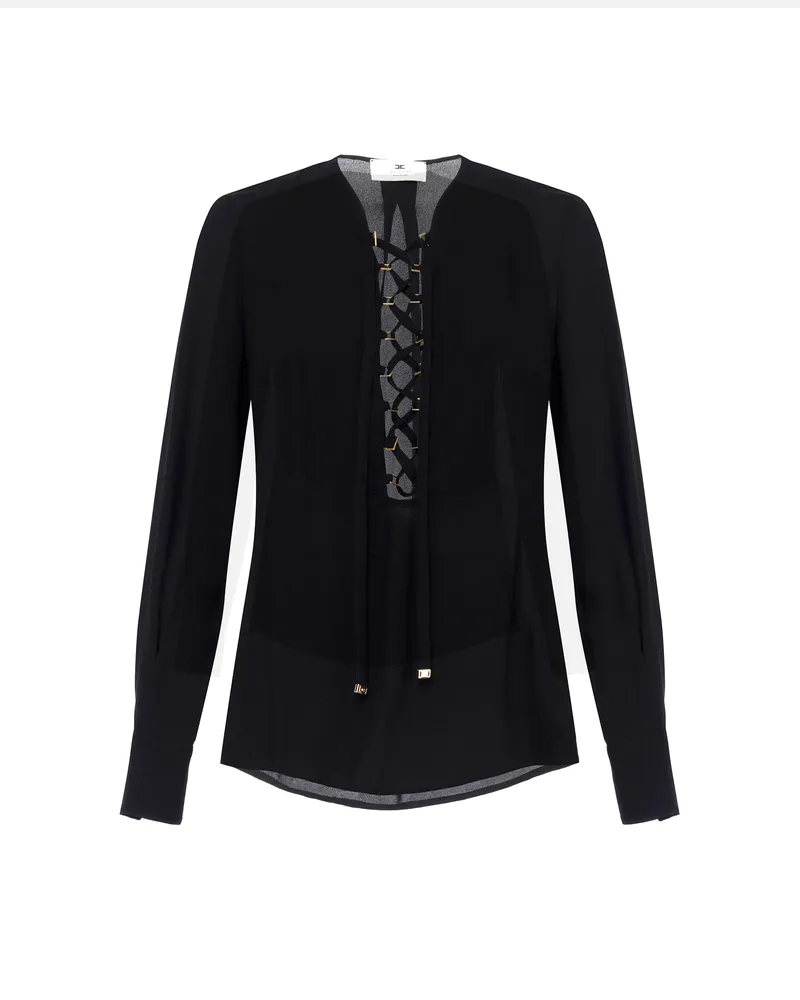 Elisabetta Franchi Blusa Nera in Georgette Con Lacci Black