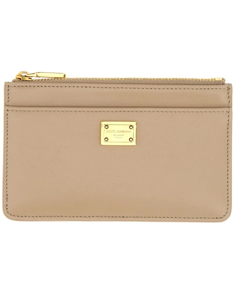 Dolce & Gabbana Calfskin Plongé -Kartenhalter Beige