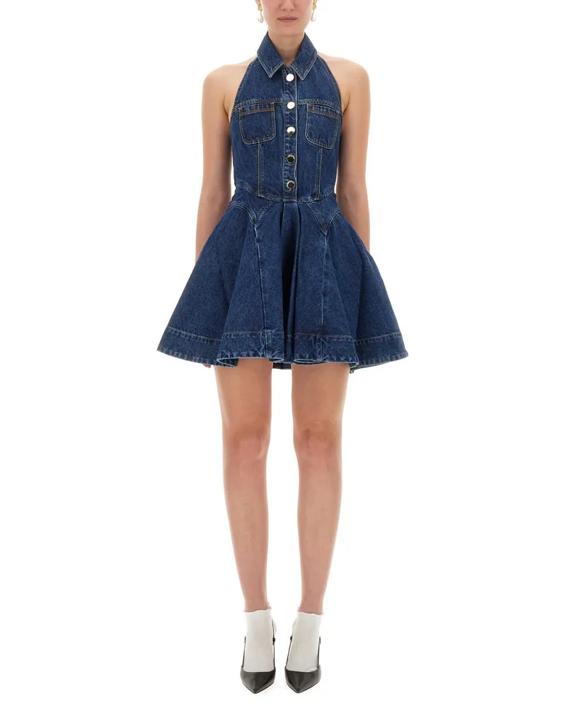 Self-Portrait Self -Porträt -Denim Flared Mini Kleid Denim