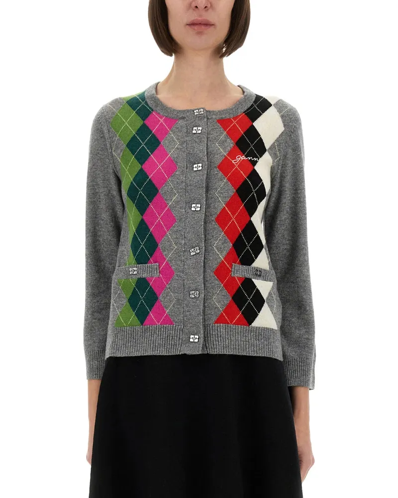 Ganni Jacquard Cashmere Cardigan Purple