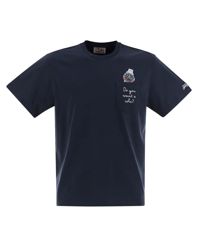 MC2 Saint Barth Austin T -Shirt mit Stickerei und Brusttasche Blue