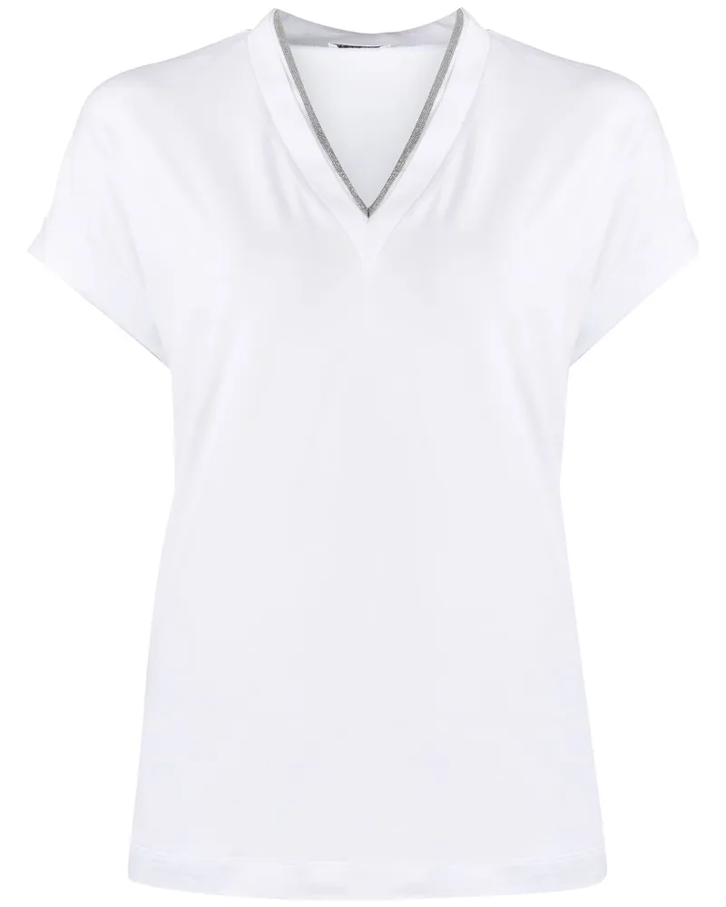 Brunello Cucinelli Baumwoll-T-Shirt mit V-Ausschnitt White