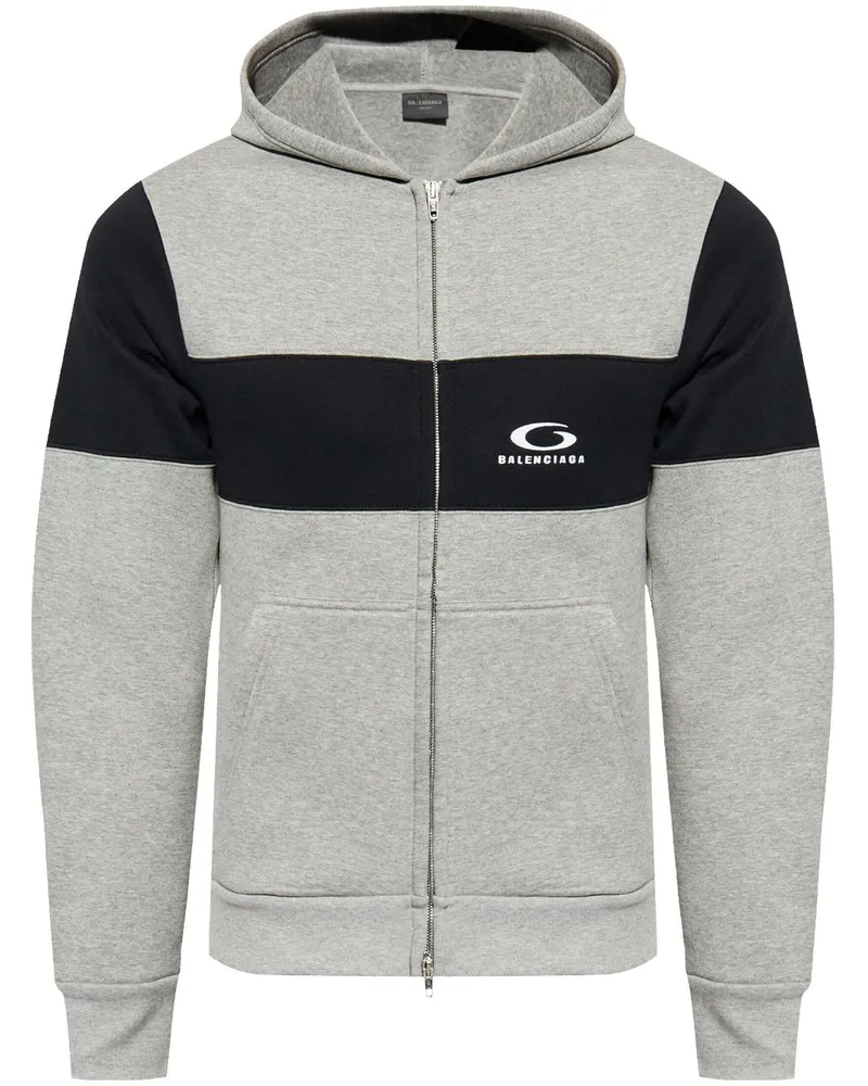 Balenciaga Logo Baumwoll -Reißverschluss Hoodie Grey