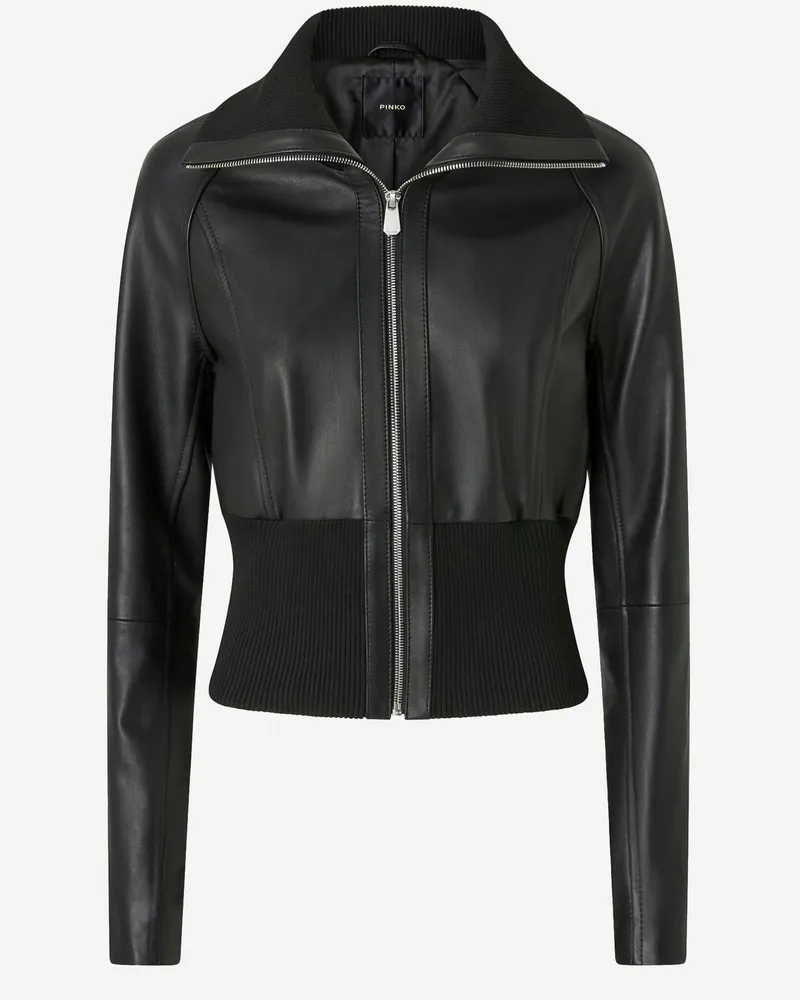 Pinko Kurzjacke in Nappa -Leder und Strickstoff Black