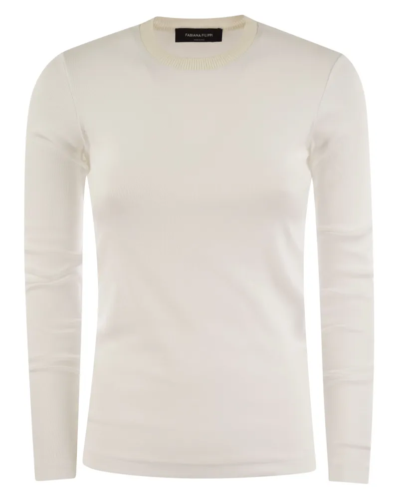 Fabiana Filippi Langarmed T -Shirt in Jersey White