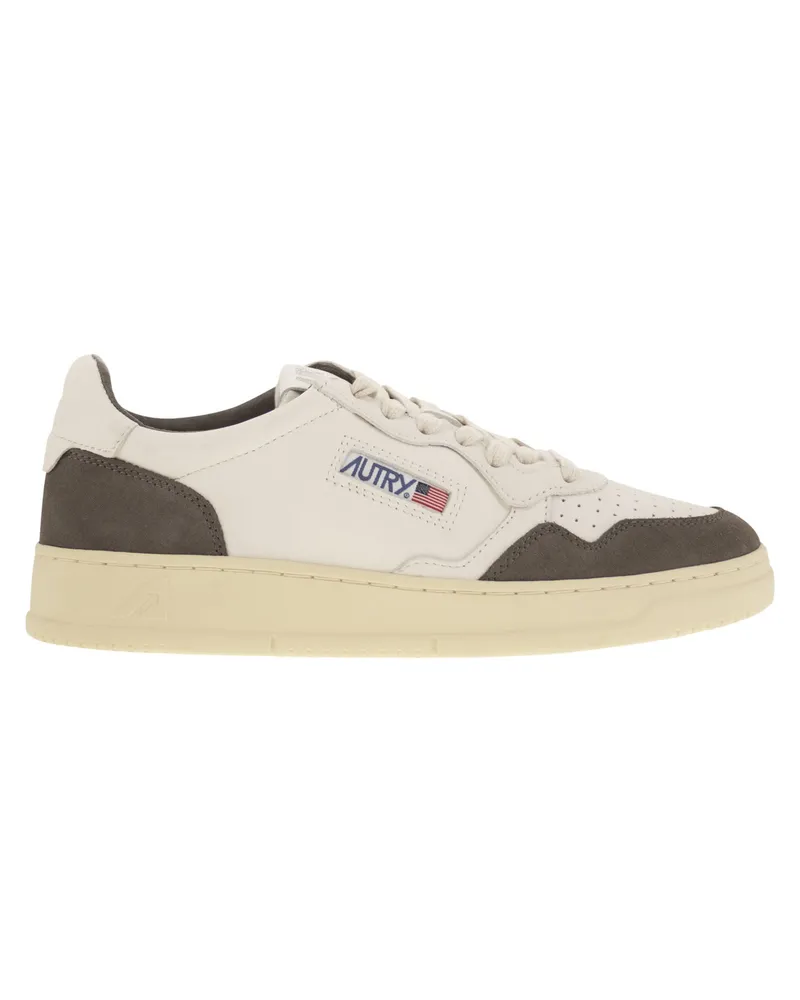 AUTRY Medaillengewinner niedriger Leder- und Wildleder -Turnschuhe White