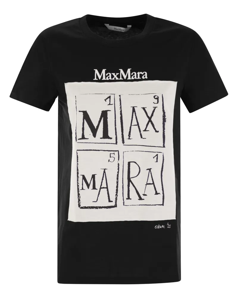 Max Mara Colibri Baumwoll -T -Shirt mit vorderem Druck Black
