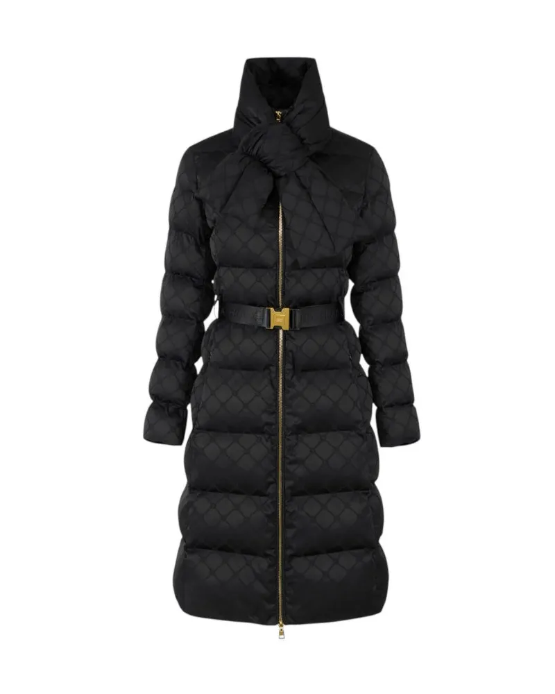 Elisabetta Franchi Jacquard-Segel-Daunenjacke mit abnehmbarem, gepolstertem Schal Black