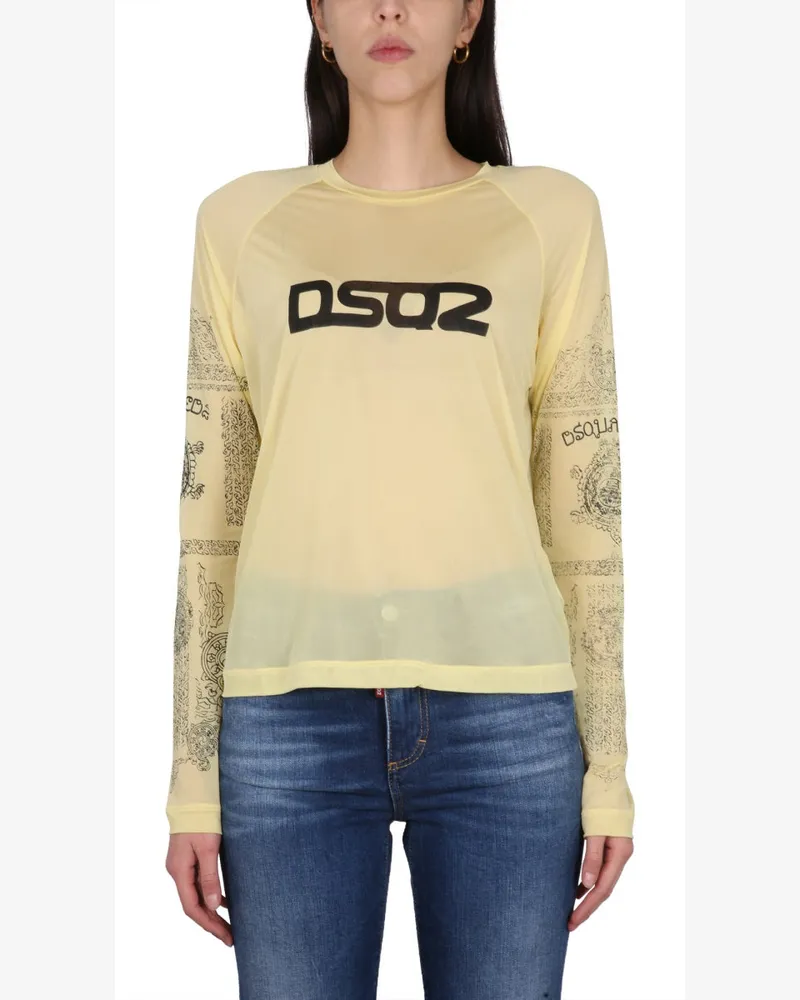 Dsquared2 Logo Druckt -Shirt Yellow