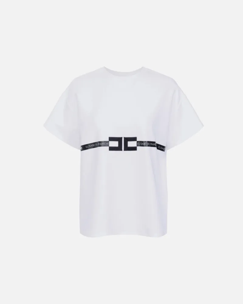 Elisabetta Franchi T -Shirt mit Logo Gesso