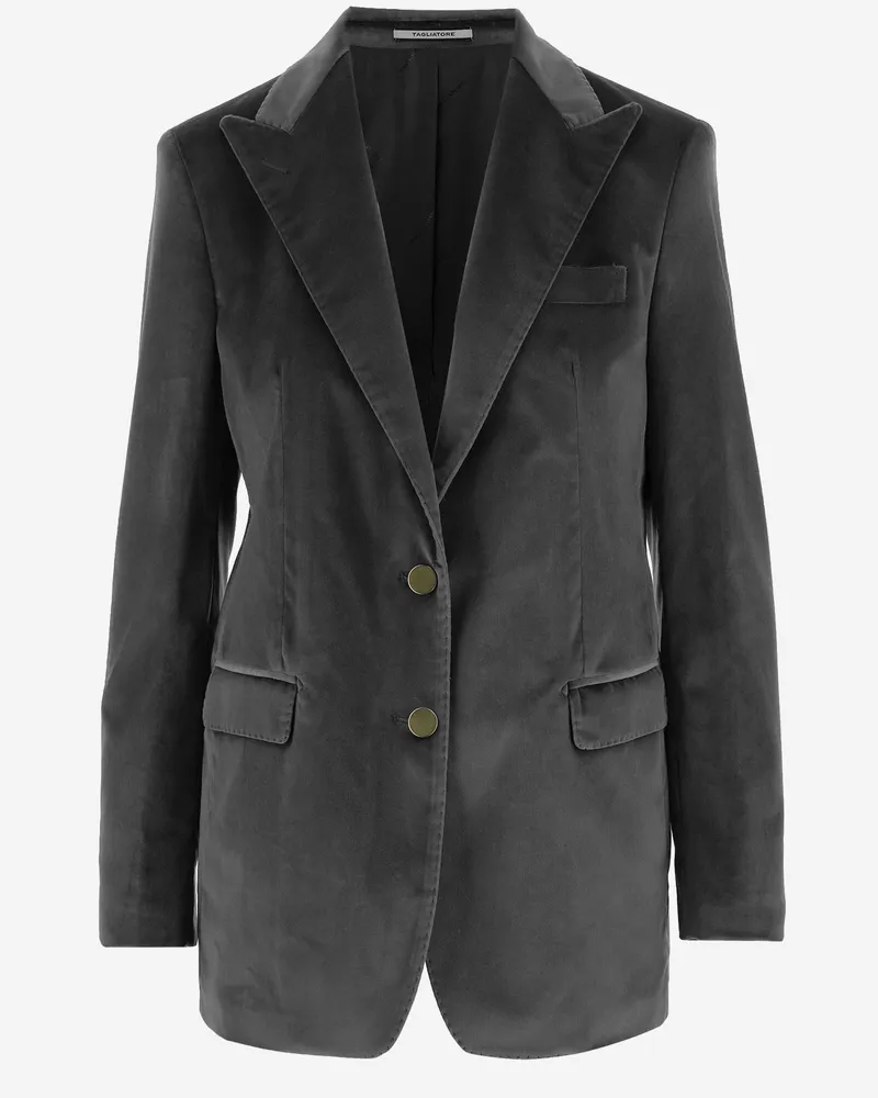 Tagliatore Einreihige Jacke aus Stretch-Baumwollsamt Black